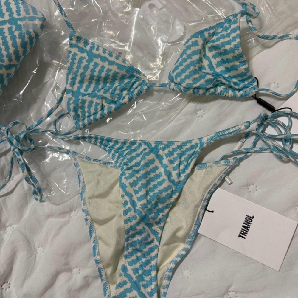 triangl swimwear Blue & White Tie Bikini